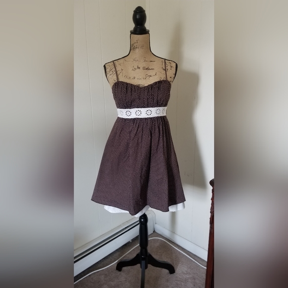 Speechless Brand Adorable Babydoll Sundress Brown W/White Polka Dots & Daisies - Picture 6 of 6